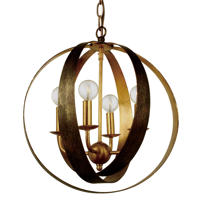 Alph Candle Style Globe Chandelier, Bronze/Gold, 4