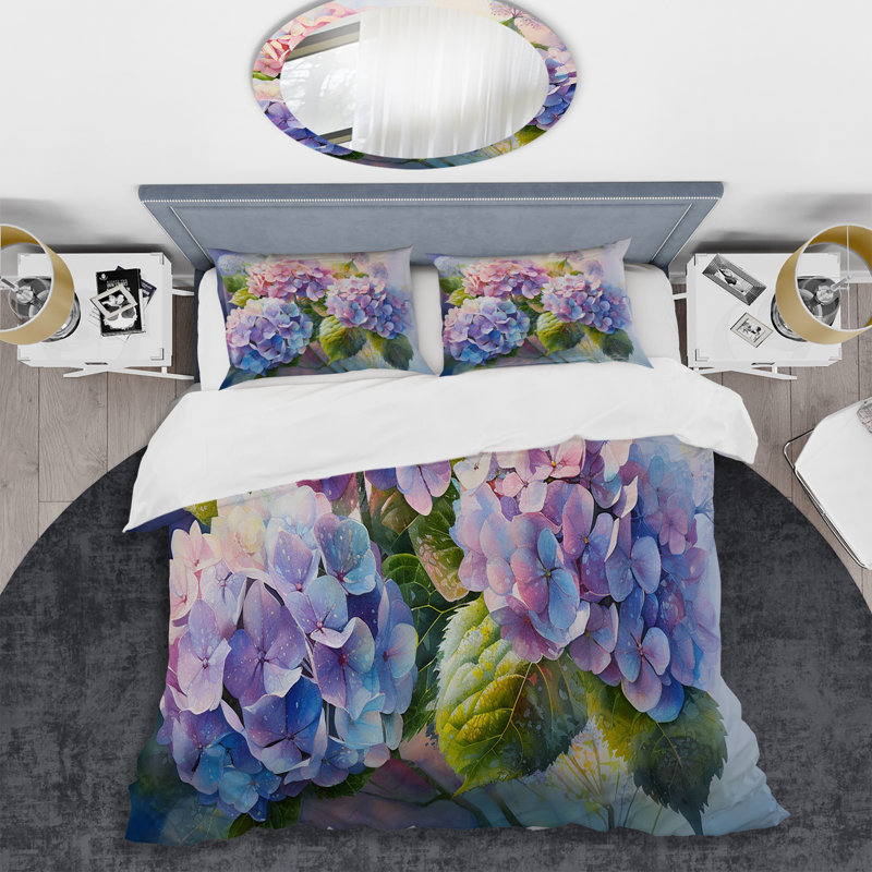 Ensemble de housse de couette rose et mauve Hydrangea Sunset - Hydrangea, Housse de couette pour grand lit et 2 taies décor
