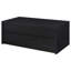 Table basse à plateau relevable avec deux tiroirs pour une surface de travail à hauteur réglable et des solutions de rangement cachées.