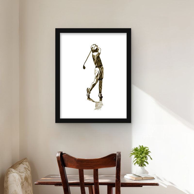 Illustration d'un golfeur - Reproduction matte encadrée pour Man Cave