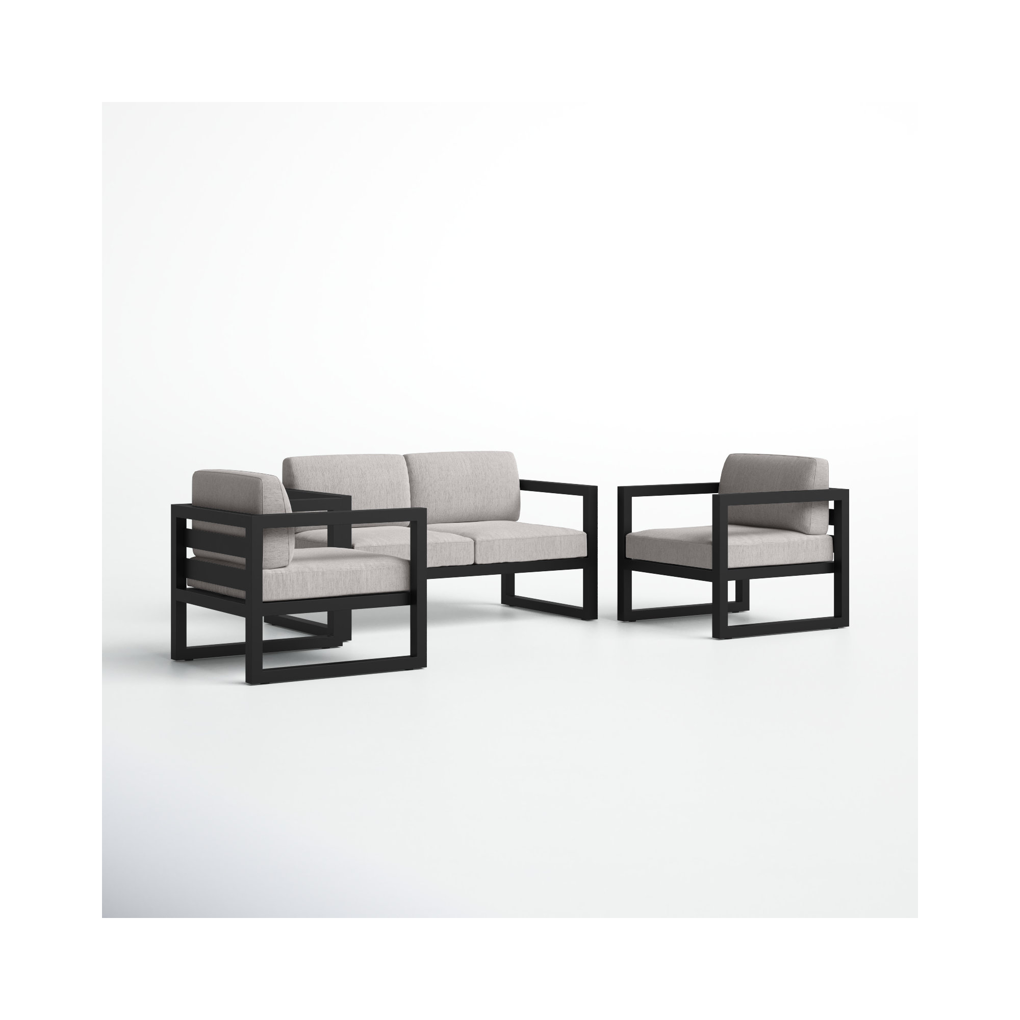 Smith 3 Piece Sofa Seating Group with Sunbrella Cushions, Cast Silver, Black