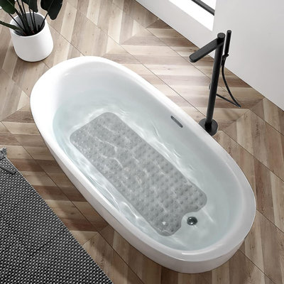 Tapis de baignoire et de douche, tapis de bain extra long antidérapant 39 x 16 po, tapis de bain lavable à la machine avec ventouses et trous de bonde pour le sol de la salle de bain, gris