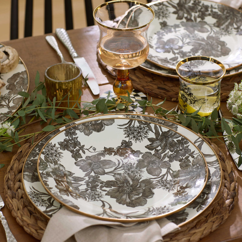 English Garden Enamel Dinner Plate, Gray/White
