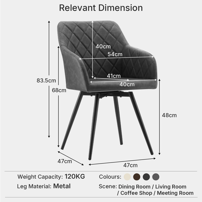 50cm H Upholstered Metal Armchair, Dark Grey