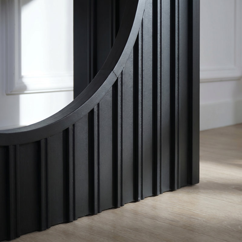 Console moderne minimaliste avec base en arche noire et plateau en bois naturel - canapé d'entrée de 66 po