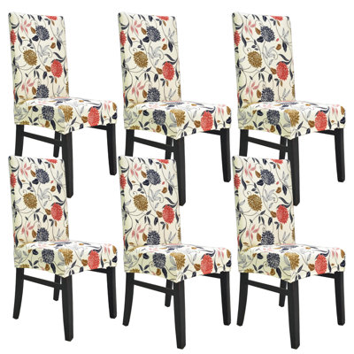 Ensemble de 6 housses de chaise pour chaises de salle à manger extensibles et douces Parson Housse de chaise de salle à manger amovible et lavable avec élastique pour un ajustement universel (fleurs orange)