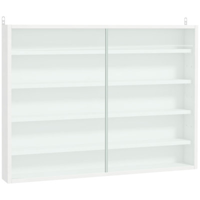 5-Tier Wall-Mounted Glass Display Cabinet With Adjustable Shelves And Dual Full-View Doors