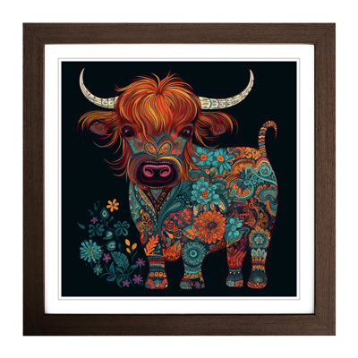 Highland Cow Paisley Art No.1 - Framed Print