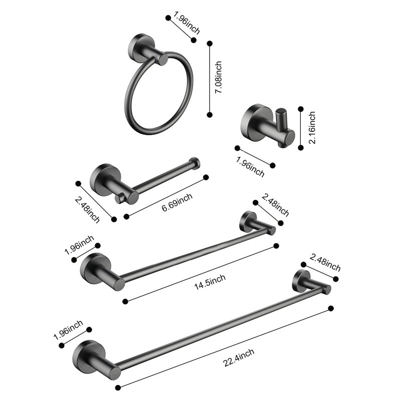 6 - Piece Bathroom Hardware Set, Gun Ash