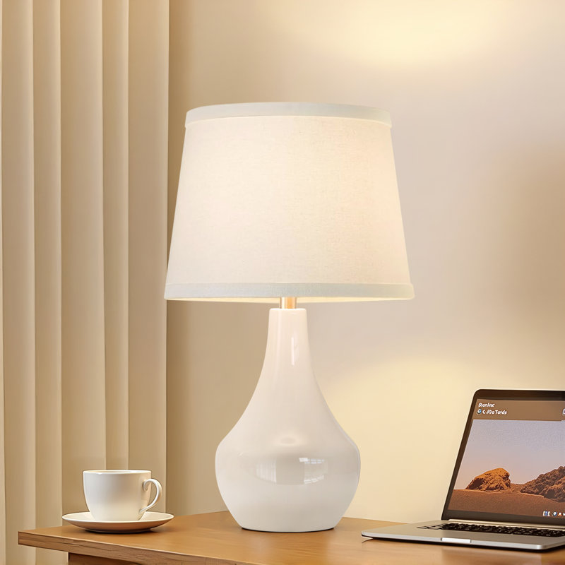 19.5'' White Ceramic Bedside Table Lamp with Socket Switch
