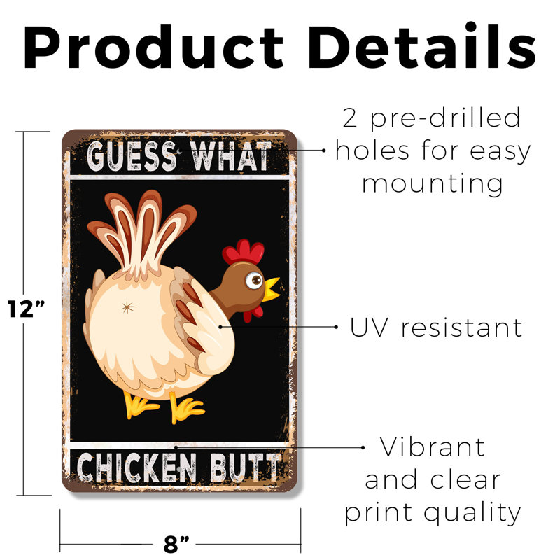 Enseigne de poulet Guess What (paquet de 2) 8 po x 12 po