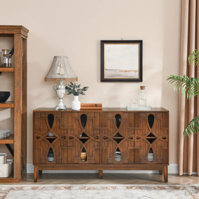 60.5" Mid Century Modern Sideboard Buffet Cabinet With Storage, TV Media Console Table, Storage Cabinet With 4 Doors & Adjustable Shelves For Kitchen by George Oliver