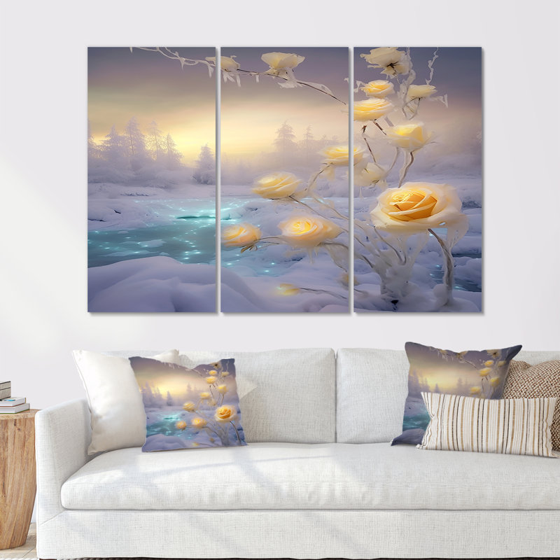 Ensemble d'art mural Middleborough - Roses, H 28 po x l 36 po x P 1 po, Toile tendue