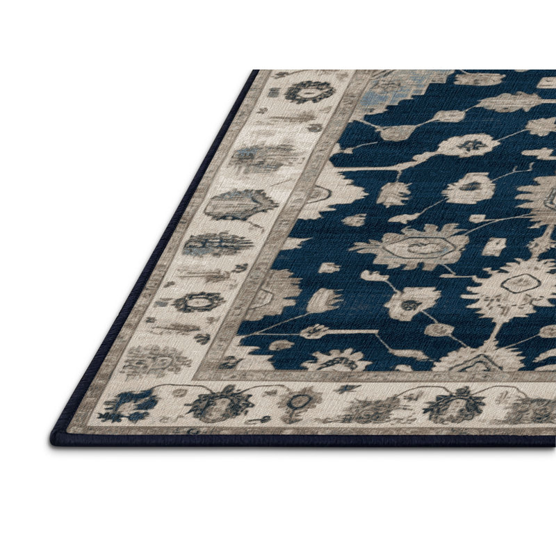 Tapis bleu lavé à la machine, Rectangle 6 pi x 9 pi