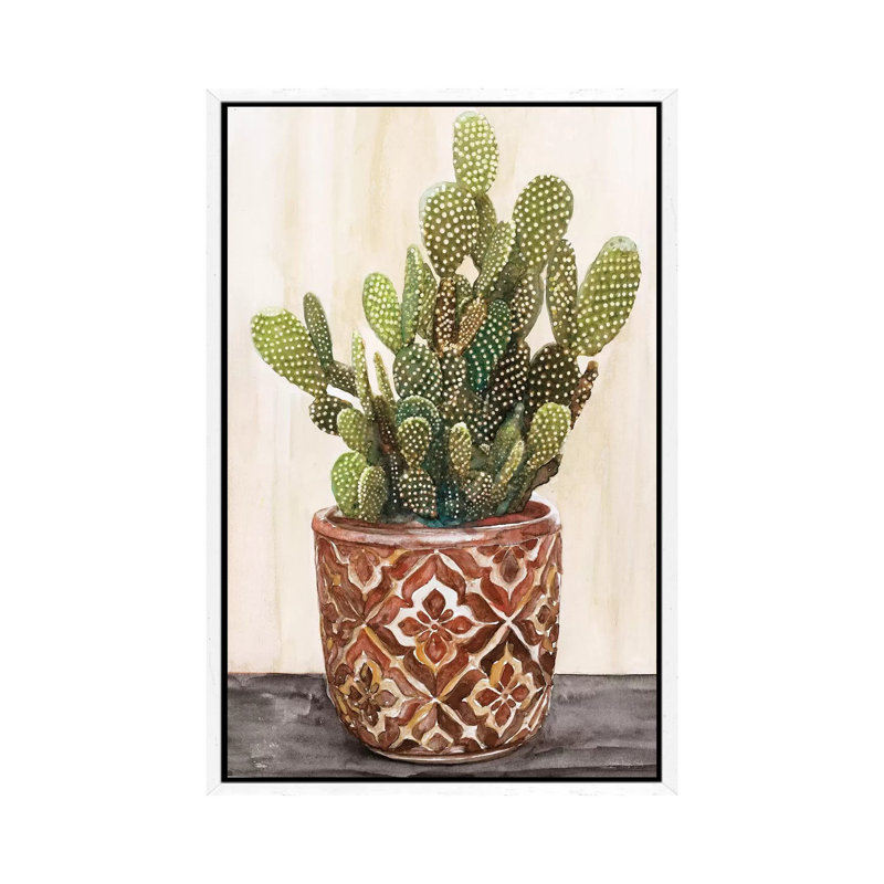Potted Cactus II - Painting on Canvas, 101.6 cm H x 66.04 cm W, White Framed