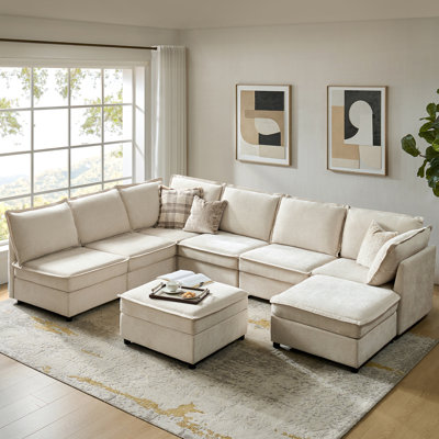 Talani Modern 8 Seater Slipcovered Corner Sofa with Hidden Storage