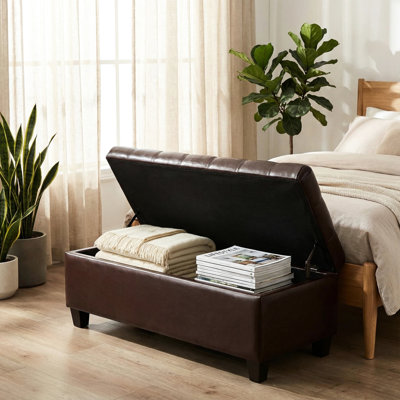 Repose-pieds de rangement brun de 51,19 po avec charnières, idéal pour la vie et le couloir, avec tabouret de banc en mousse haute densité, salle à manger, bois massif fabriqué à la main pour le hall d'entrée, mousse de bois d'ingénierie,