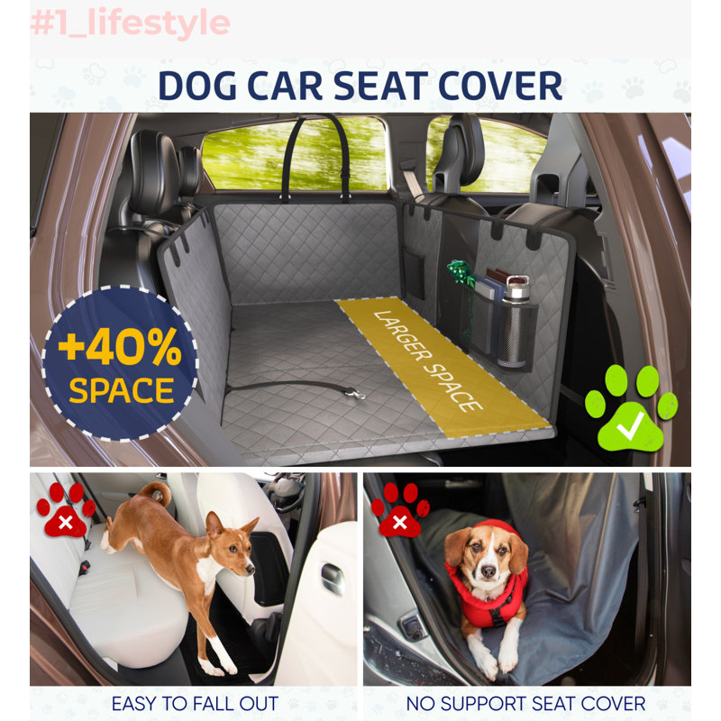 Gray Waterproof Car Seat Cover with Mesh Window and Storage Pockets