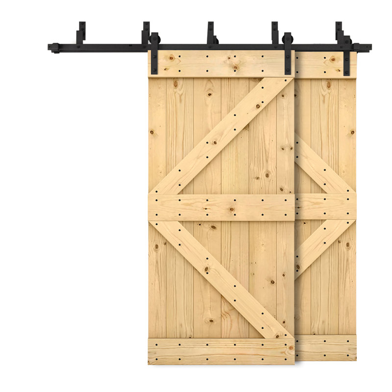 Porte de grange à panneaux et en bois avec quincaillerie d'installation, 40 po x 84 po, Brun