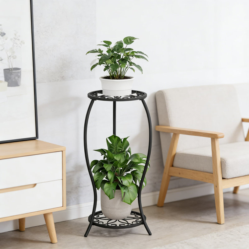 Support pour plante en métal à 2 niveaux pour l'intérieur et l'extérieur