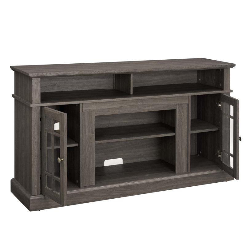 Meuble télé classique pour téléviseur de 65 po ou moins avec espace de rangement ouvert et fermé, noyer foncé / noir Classic