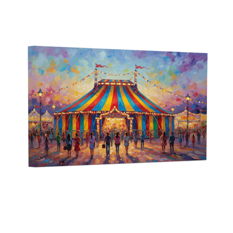 Paysage et nature, tente de carnaval colorée avec des gens qui se rassemblent, H 12 po x l 18 po