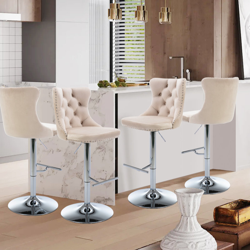 360°Swivel Bar Stools with Sliver Base, Beige