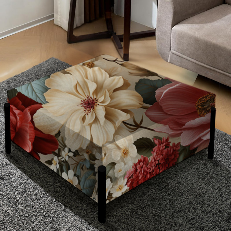 Motif floral beige rétro à motif floral - Grand repose-pieds carré floral