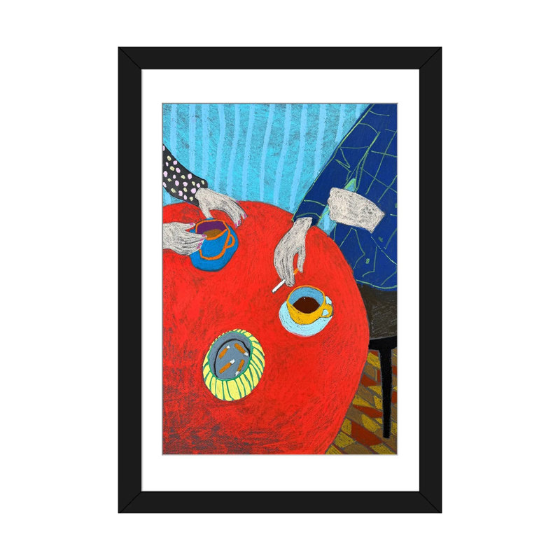«Red Table Cafe» - reproduction d'art murale - papier d'art encadré, 32" x 24", Framed Paper, Black