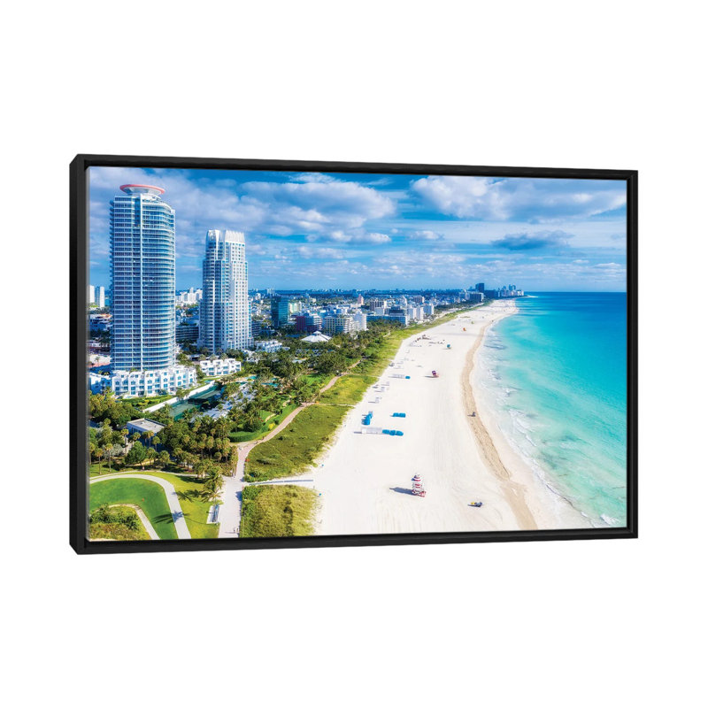 Miami Beach Florida 1 Piece Wall Art on Canvas, 66.04 cm H x 45.72 cm W, Black Floater Frame
