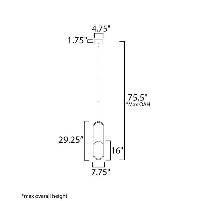 Trance 1 - Light LED Pendant, 75.5" H x 7.75" W x 0.75" D, 1270 Lumens, 26 W