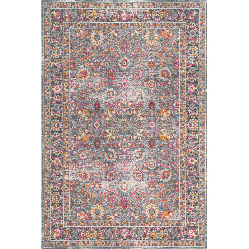 Tapis oriental rose / gris / jaune souci, Rectangle 3 pi x 5 pi