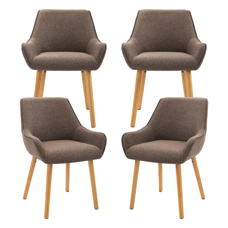 50cm H Upholstered Back Armchair with Solid Wood Legs (Set of 4), Mocha Brown, Mocha Brown