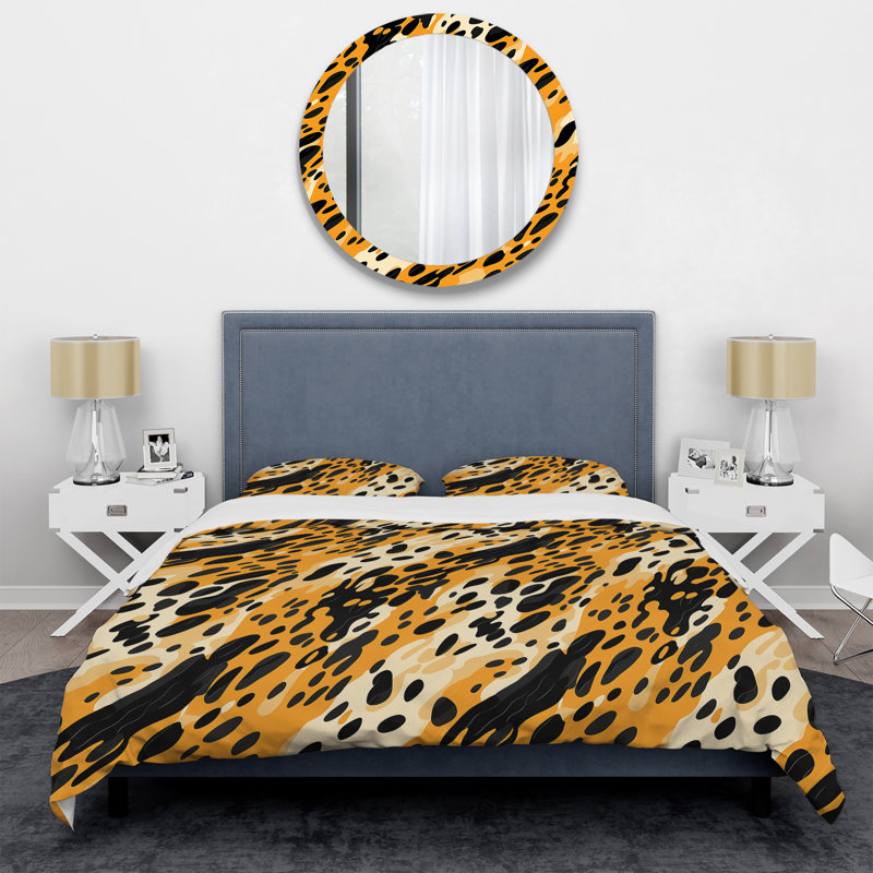 Modern Cheetah Orange And Black Fusion II - Ensemble de housse de couette à motif abstrait
