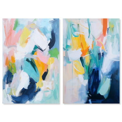 Azure Serenity Duet Canvas Print Sunset Pink Wall Decor Set by Art Remedy, Gallery Wrapped, 10 x 15