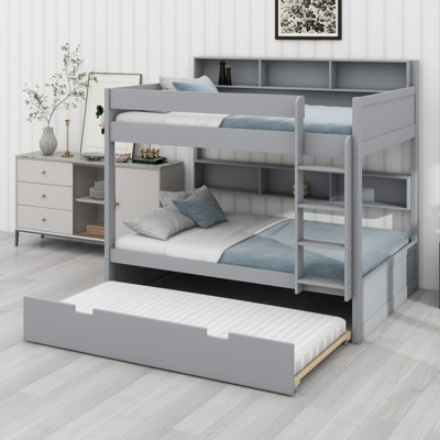 Space-Saving Bunk Bed Frame Featuring Integrated Pull-Out Trundle