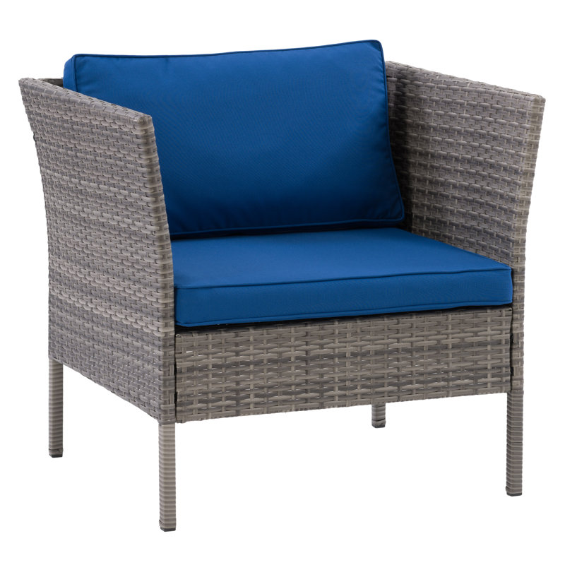 Chaise de patio avec coussins Abercromby, Cadre gris mélangé/coussin Oxford bleu Oxford