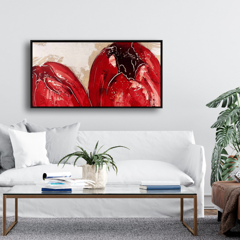 Two red tulips - 24"x48" Framed canvas