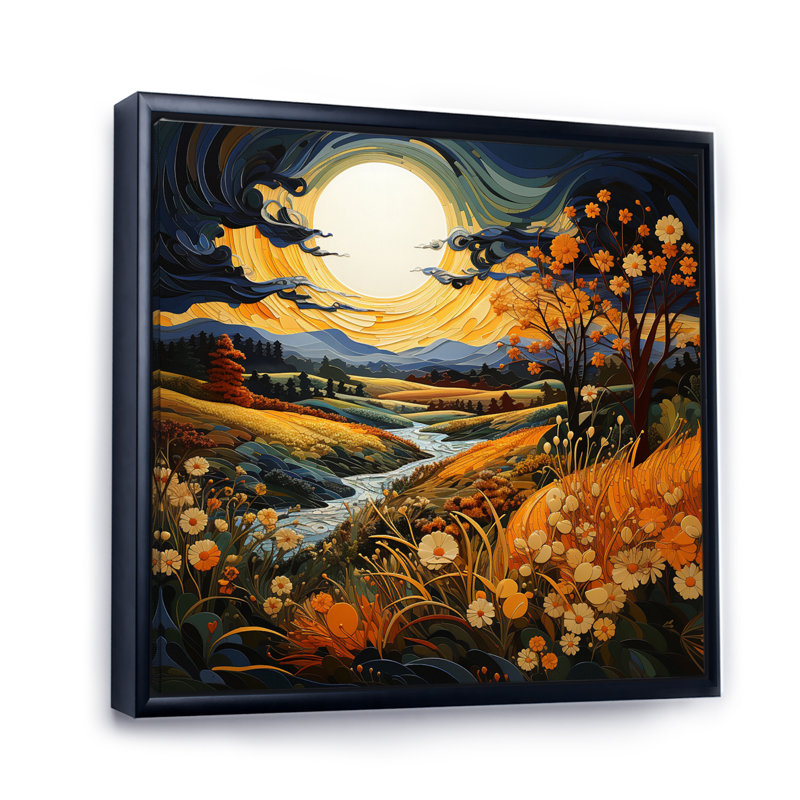 " Prairies Serenity Pointillism I ", Black Floater Framed, 16" H x 16" W x 1" D