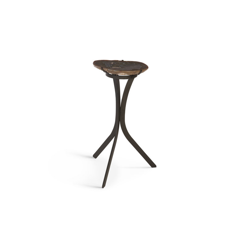 Transitional Agate & Iron Round End Table in Black/Brown