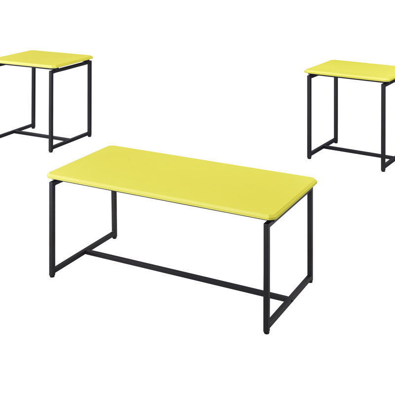 Ensemble de table basse et table de bout en fibre de carbone 3 pièces, Jaune