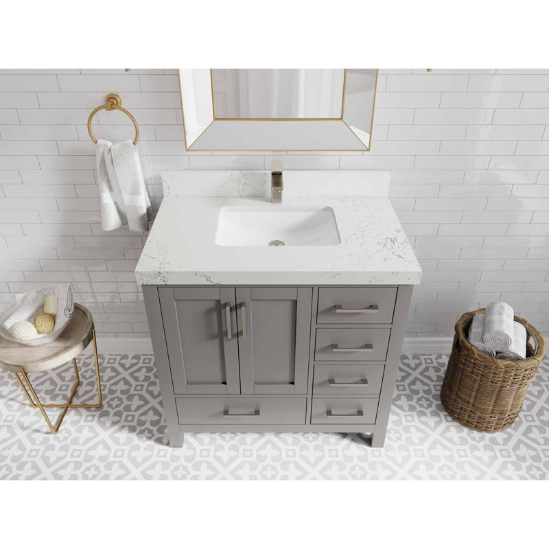 Ensemble de meuble-lavabo simple 36 po Malibu, Quartz Empira