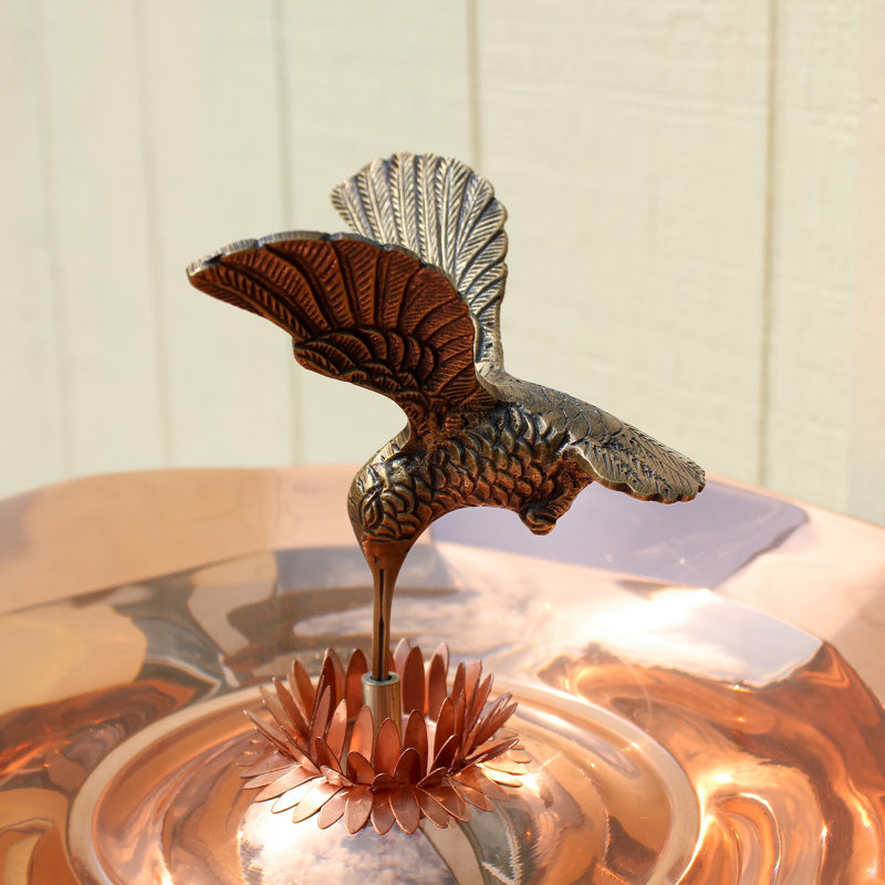 Copper Plated Hummingbird Birdbath with Wall Mount Bracket