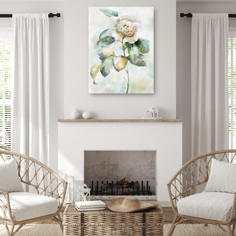 Large Botanical Canvas Art Print in Soft Pastel Colors