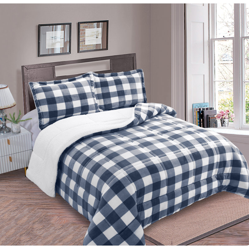 Ensemble d'édredon réversible en duvet synthétique et microsuède 3 pièces, Édredon grand + 2 taies décoratives