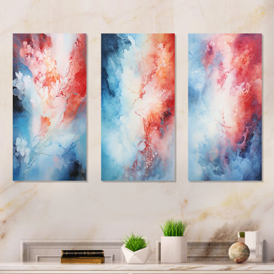 Feu et glace Tachisme Drift I - Tachisme, ensemble de 3 reproductions d'art mural