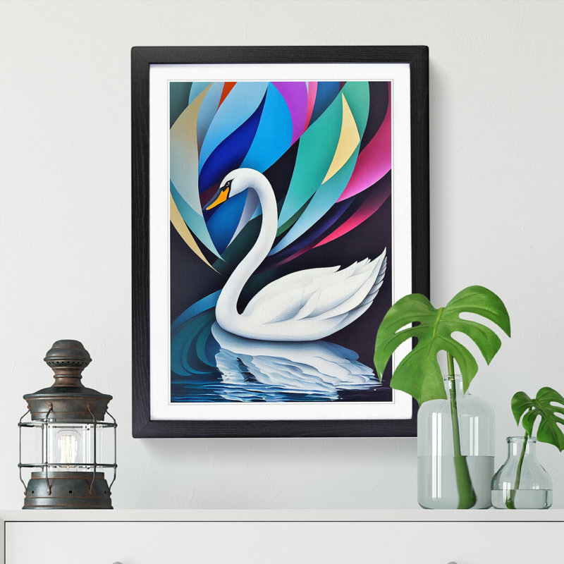 Swan Abstract - Single Picture Frame Print, Black, 64cm H x 46cm W x 2cm D
