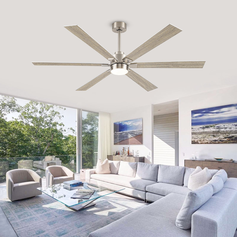 66'' Modern Wood Ceiling Fan With Led Light And Remote, Oak Wood