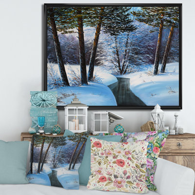Forêt de Noël avec rivière et arbres III - peinture sur toile