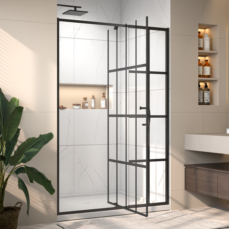 44-48" Wide X 71" High Pivot Framed Shower Door With Clear Glass